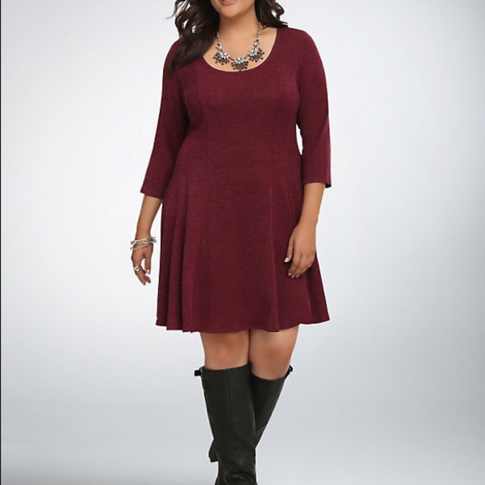 Torrid burgundy sleeved knit skate sweater dress